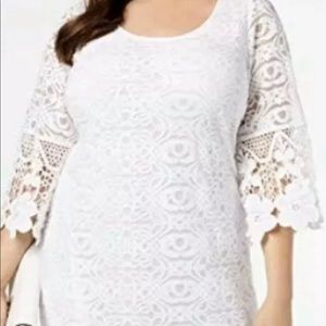 Alfani crochet lace bright white dress size 0X NWT
